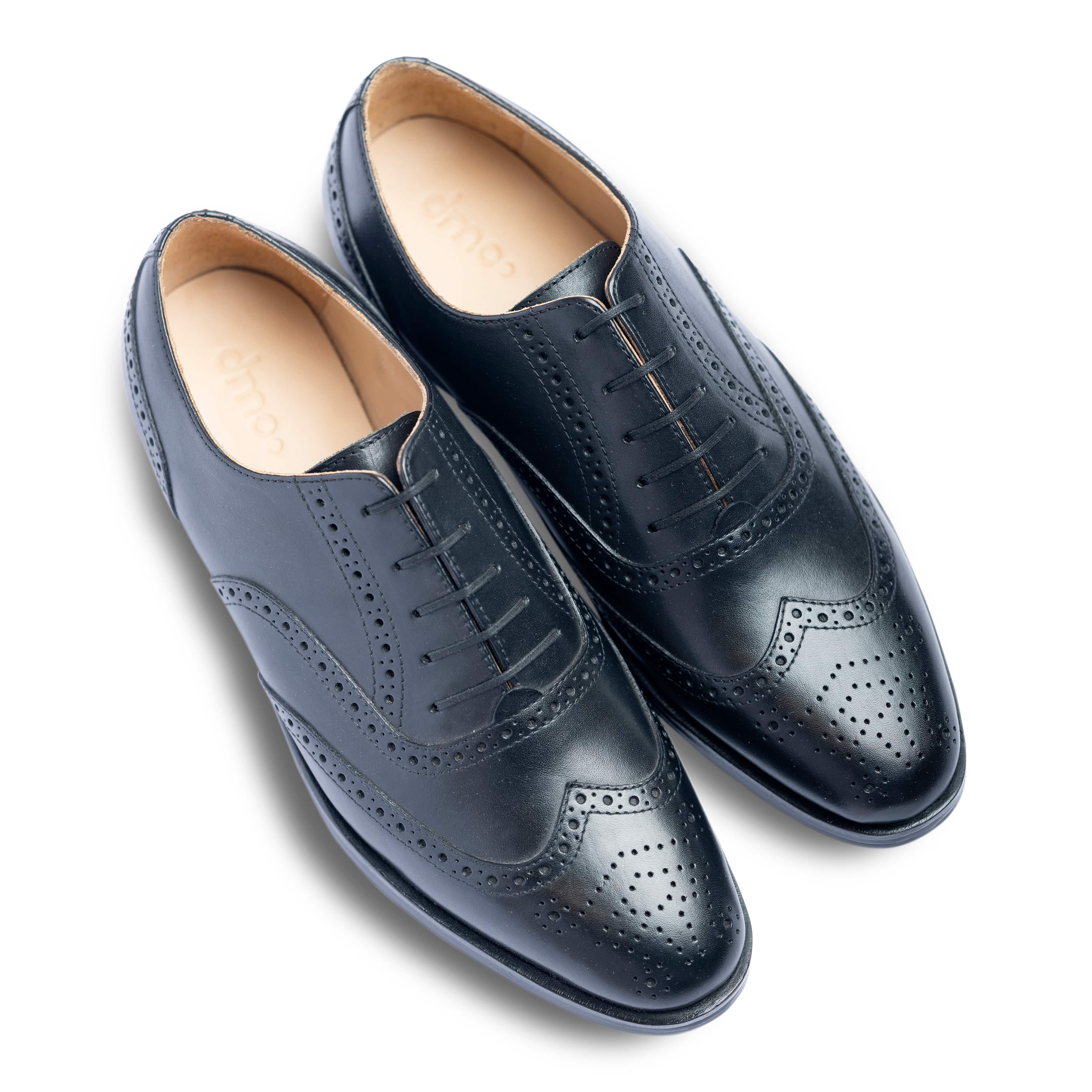 Sombro | Classic Black leather wingtip brogues - Image 7