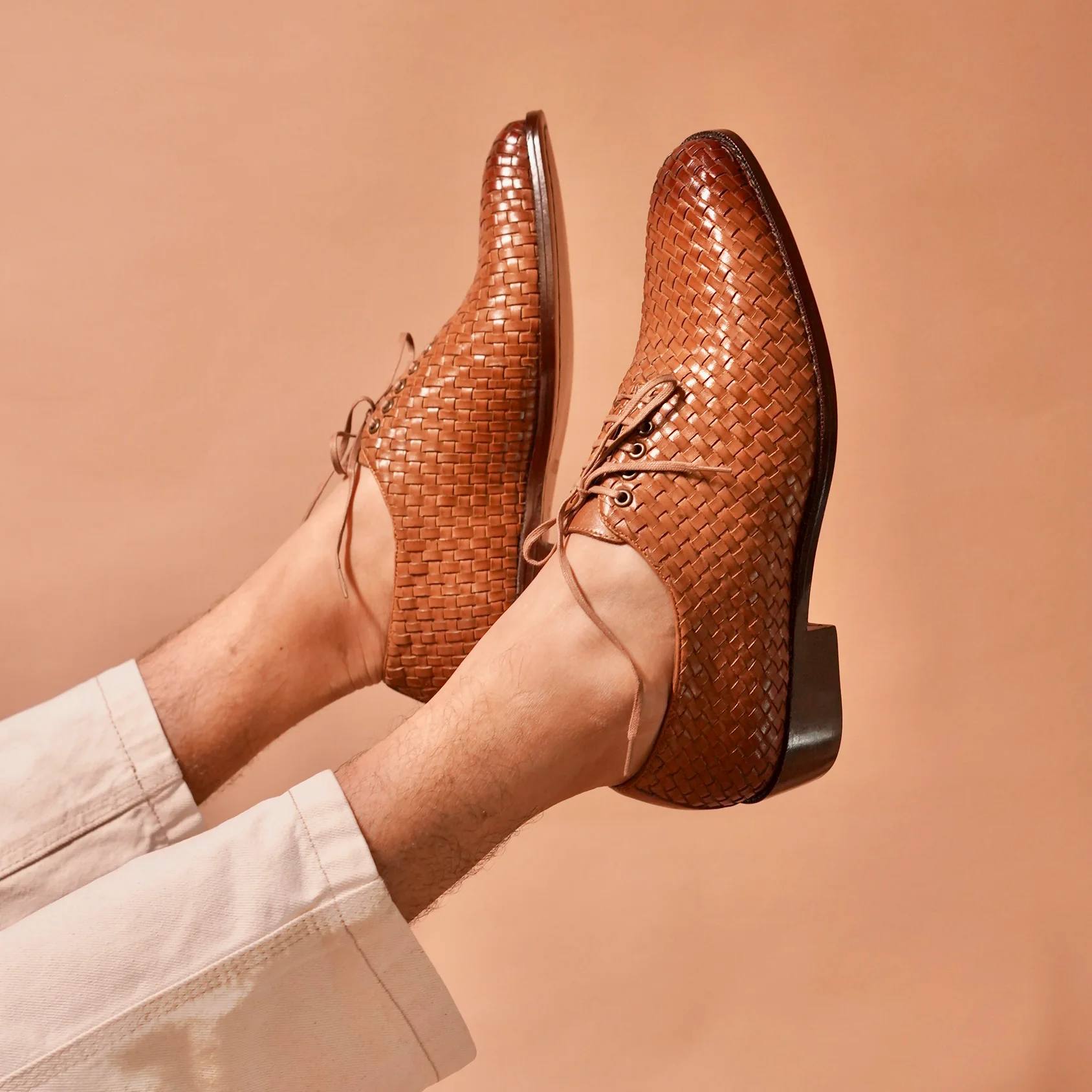 Alto Tesso | Tan woven full-grain leather Oxfords - Image 3