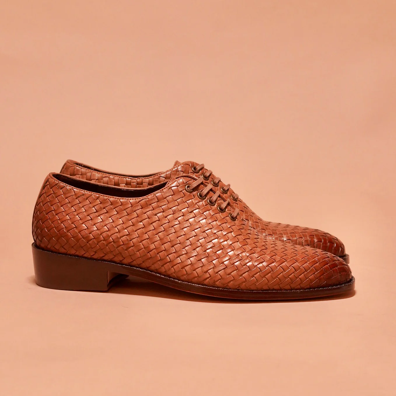 Alto Tesso | Tan woven full-grain leather Oxfords - Image 6