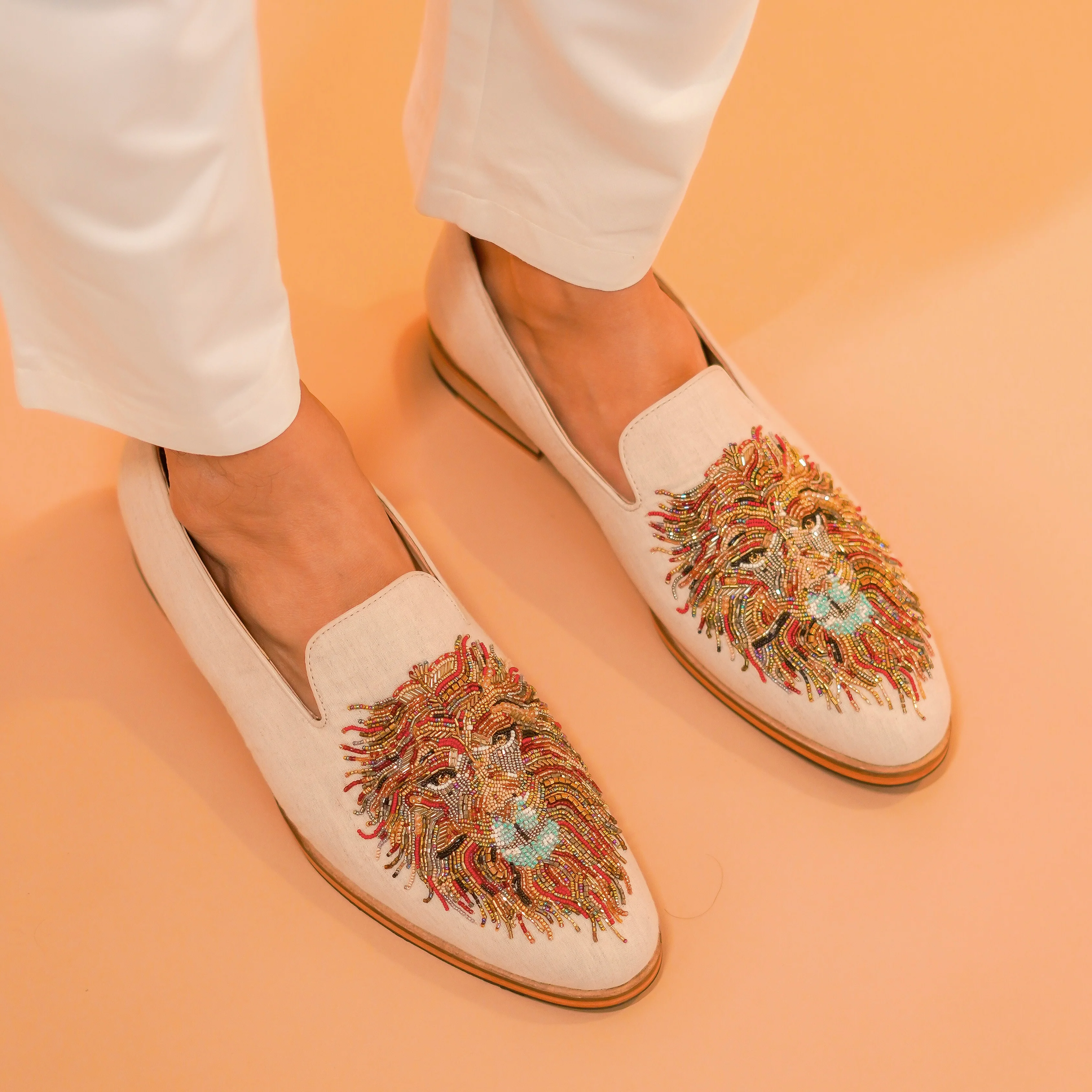 Avorio | Ivory Raw Silk zardozi embroidered loafers - Image 4