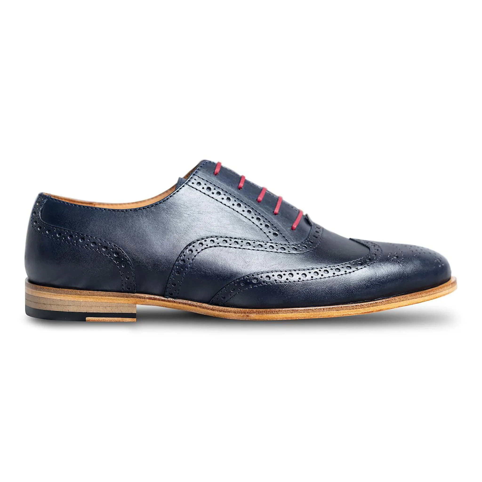 Azzurro Rosso | Blue leather oxford brogue with red laces - Image 3