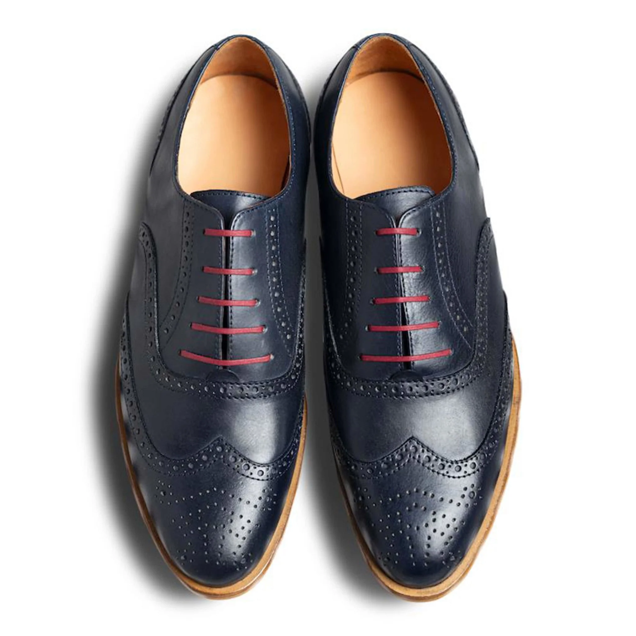 Azzurro Rosso | Blue leather oxford brogue with red laces - Image 5