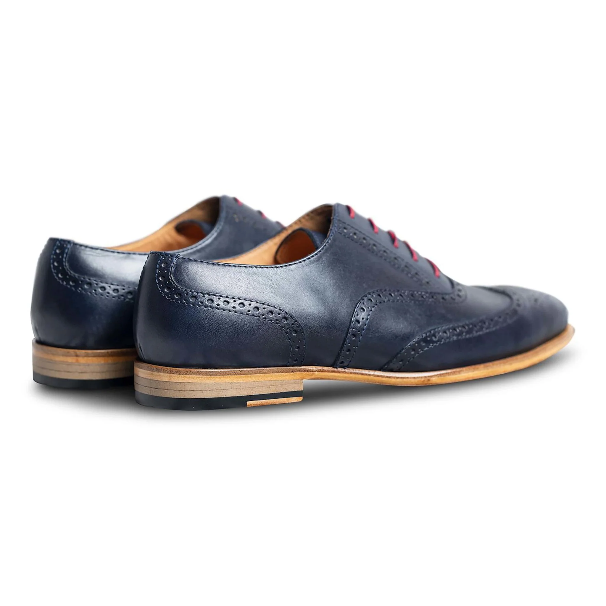 Azzurro Rosso | Blue leather oxford brogue with red laces - Image 6