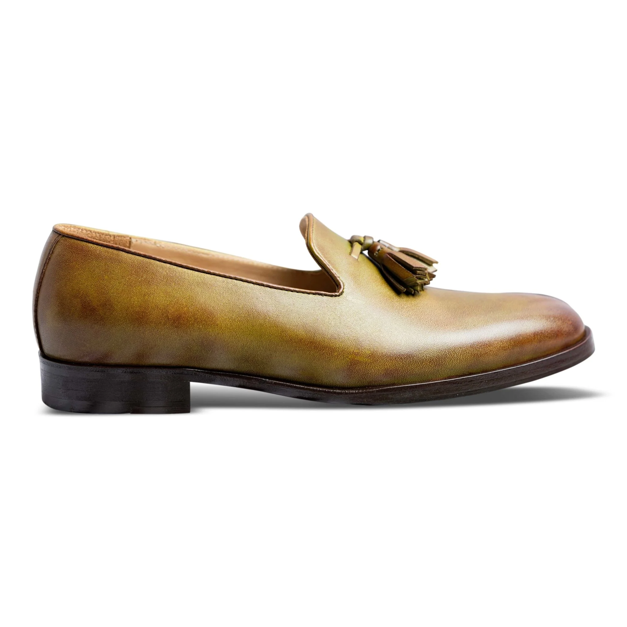 Giovane | Handpainted olive-brown tassel leather loafer - Image 3