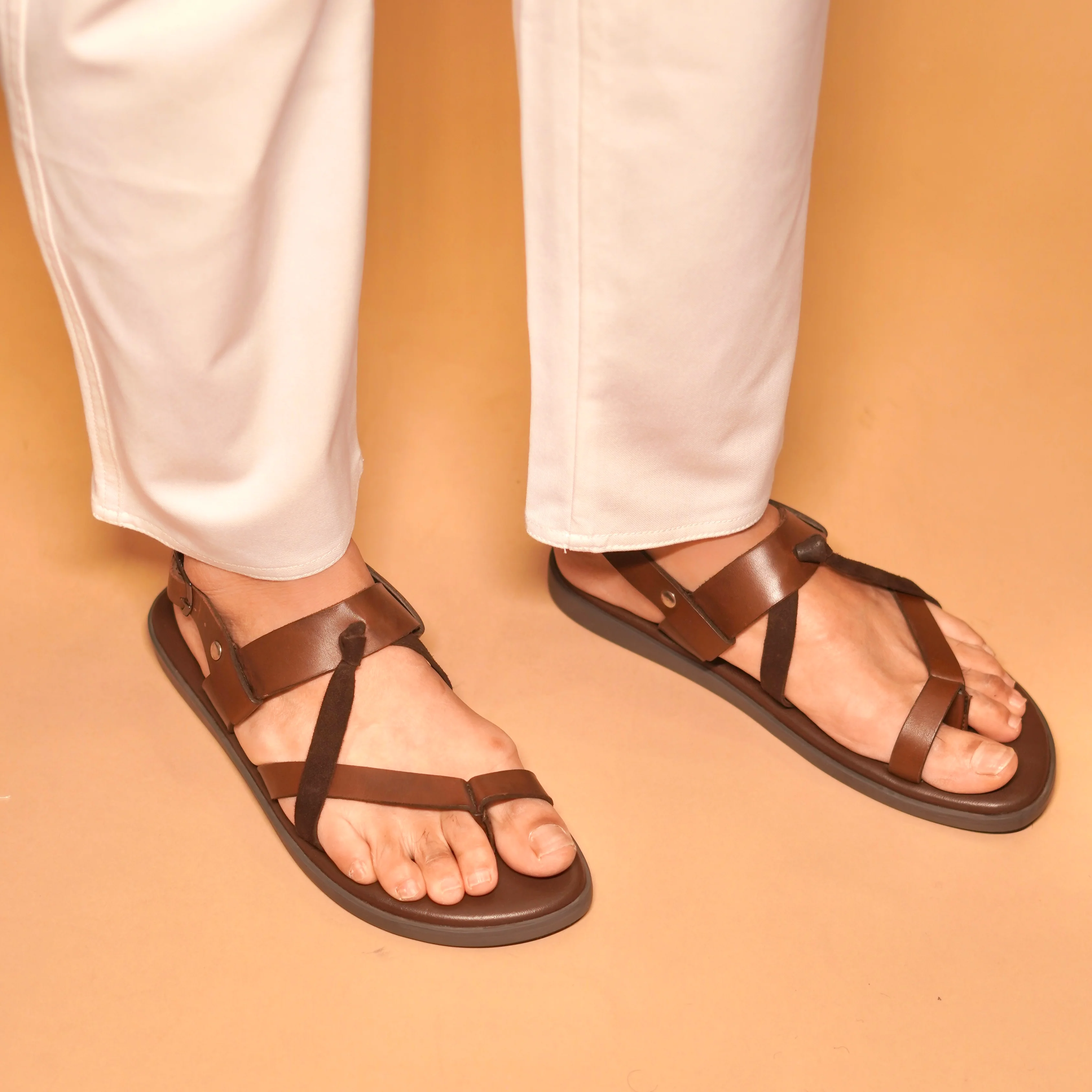 Pelle Nera Bruno | Brown leather accented suede sandals - Image 3