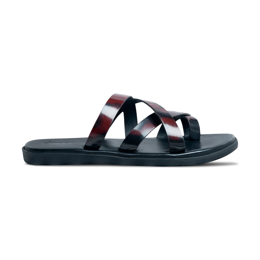 Pelle Borgogno | Cherry and black gatsby leather chappal - Image 3