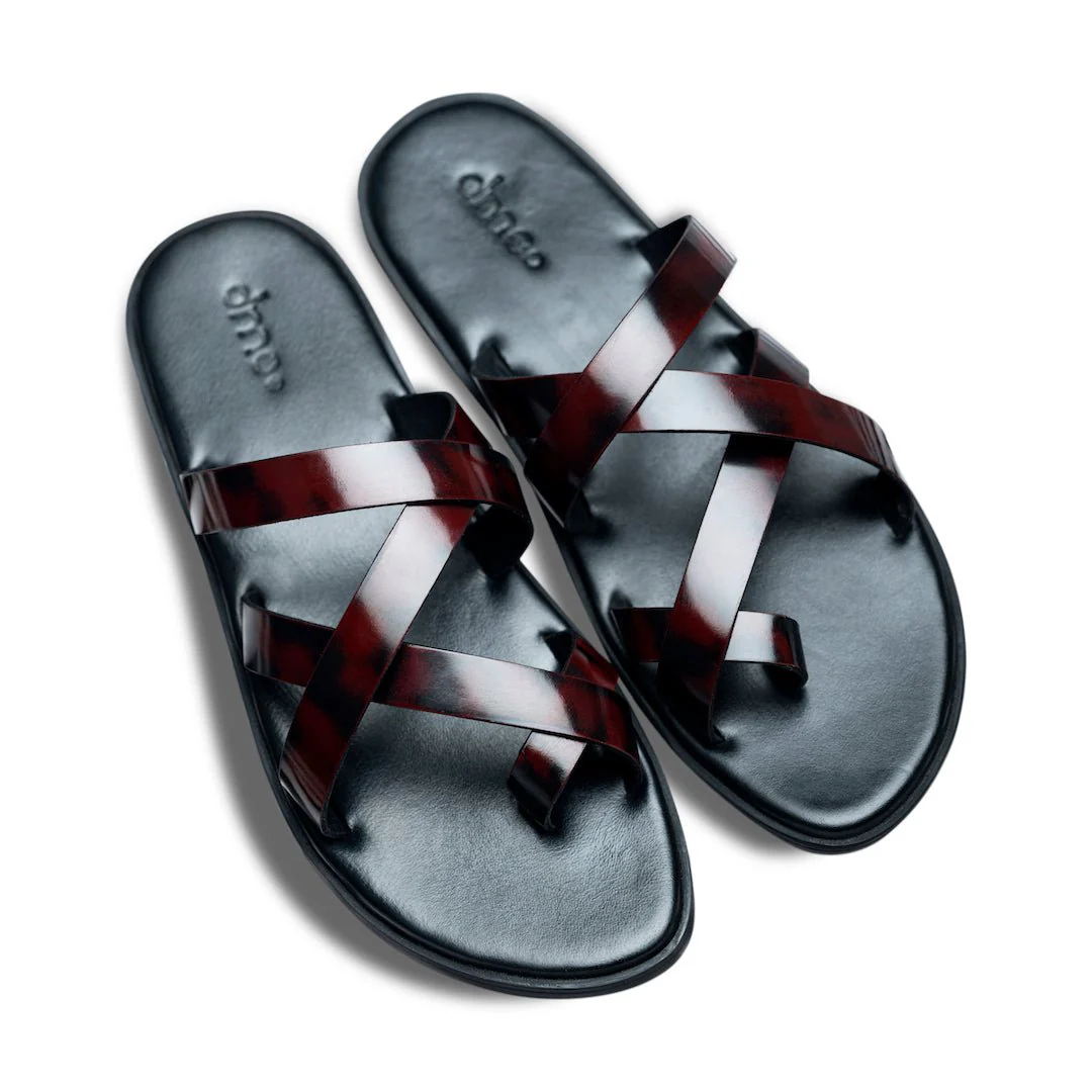 Pelle Borgogno | Cherry and black gatsby leather chappal - Image 5
