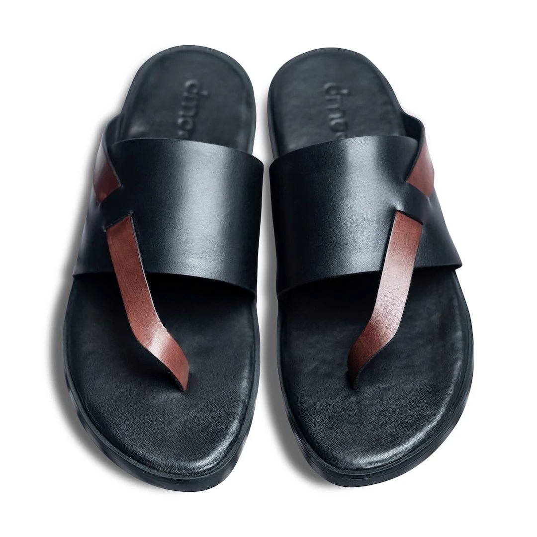 Pelle Boro | Brown and black full grain leather chappal - Image 5