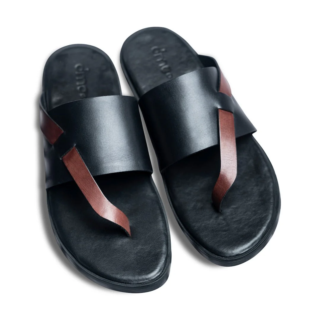 Pelle Boro | Brown and black full grain leather chappal - Image 6