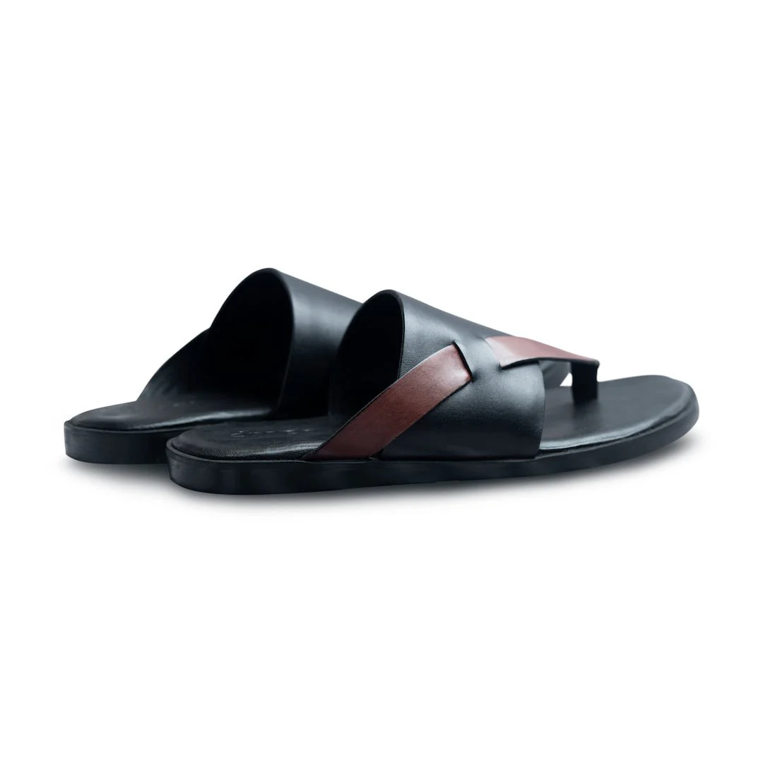 Pelle Boro | Brown and black full grain leather chappal - Image 7