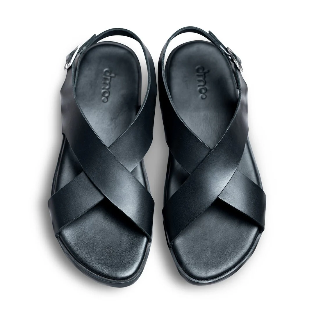 Pelle Caro | Black cross strap traditional leather sandal - Image 5