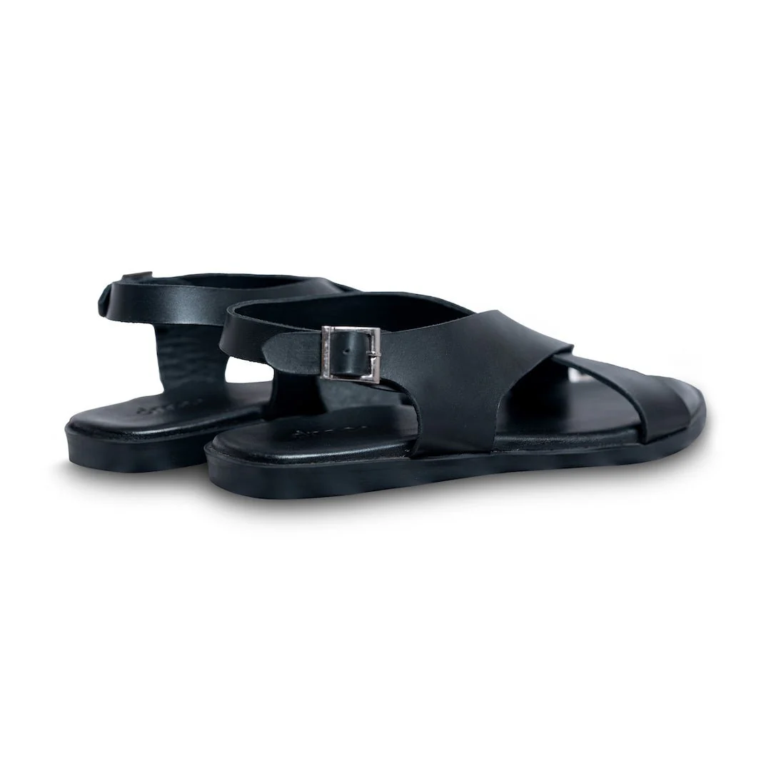 Pelle Caro | Black cross strap traditional leather sandal - Image 6
