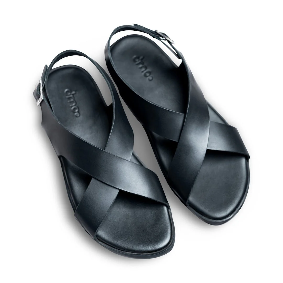 Pelle Caro | Black cross strap traditional leather sandal - Image 7