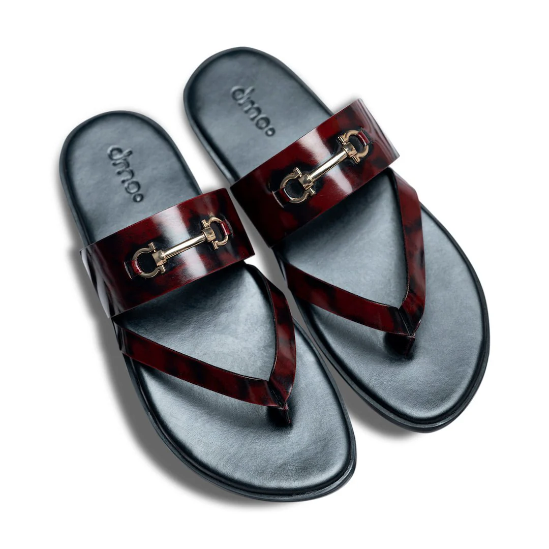 Pelle Fibio Borgogno | Horsebit buckle shiny cherry leather chappal - Image 6