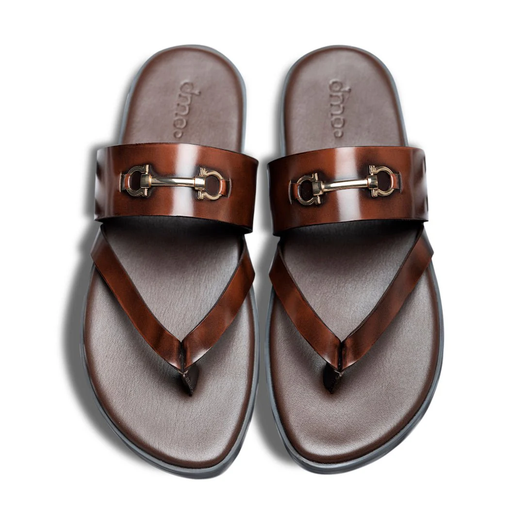 Pelle Fibio Chocro | Horsebit buckle shiny brown leather chappal - Image 6
