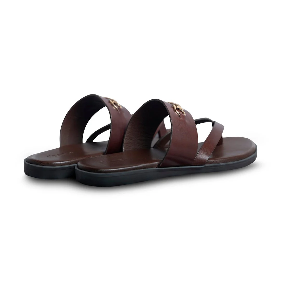 Pelle Fibio Marrone | Brown and golden leather chappals - Image 8