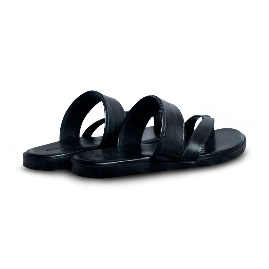 Pelle Francio Nero | Black leather sandals with toe-loop - Image 7