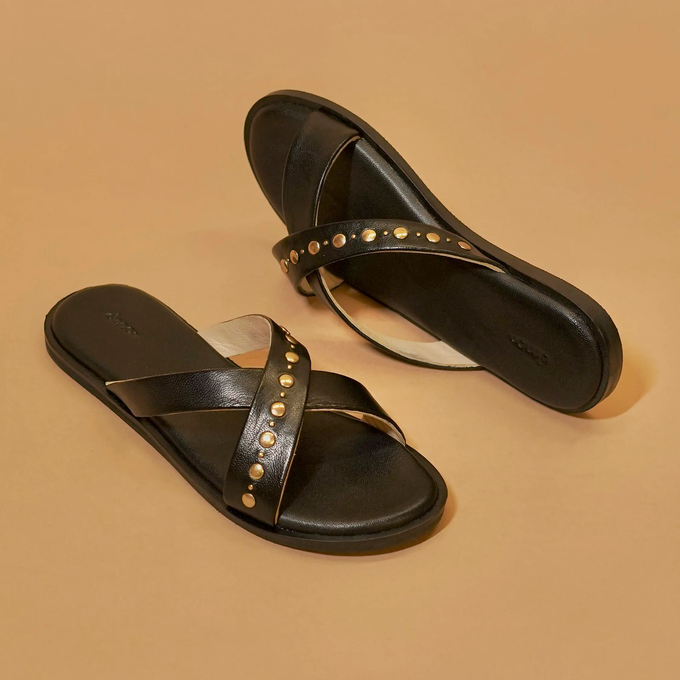 Pelle Incrocio – Women’s Black Leather Riveted Slider - Image 3