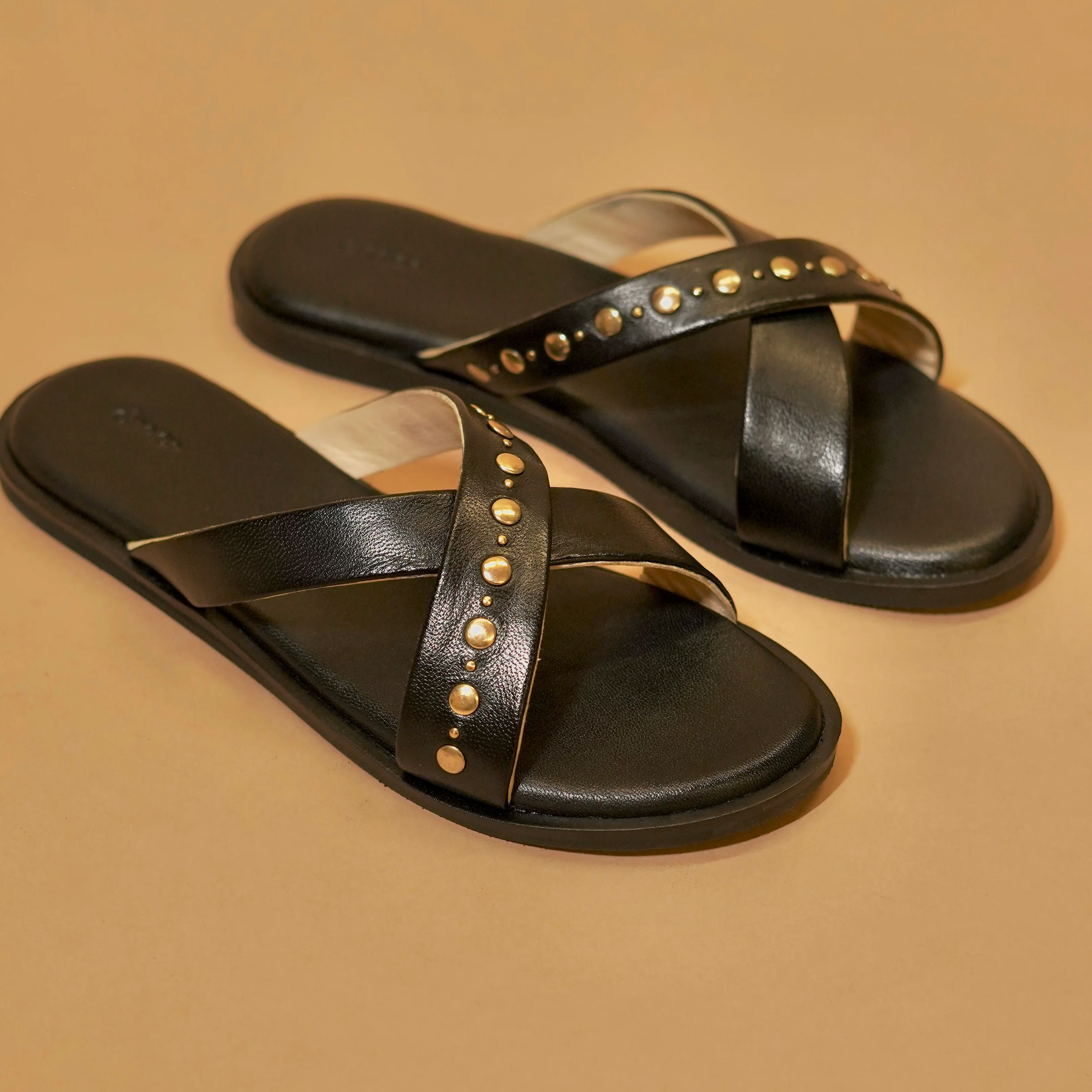 Pelle Incrocio – Women’s Black Leather Riveted Slider - Image 4