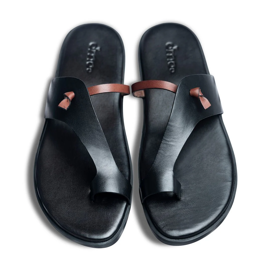 Pelle Mino | Classic brown and black leather chappals - Image 4