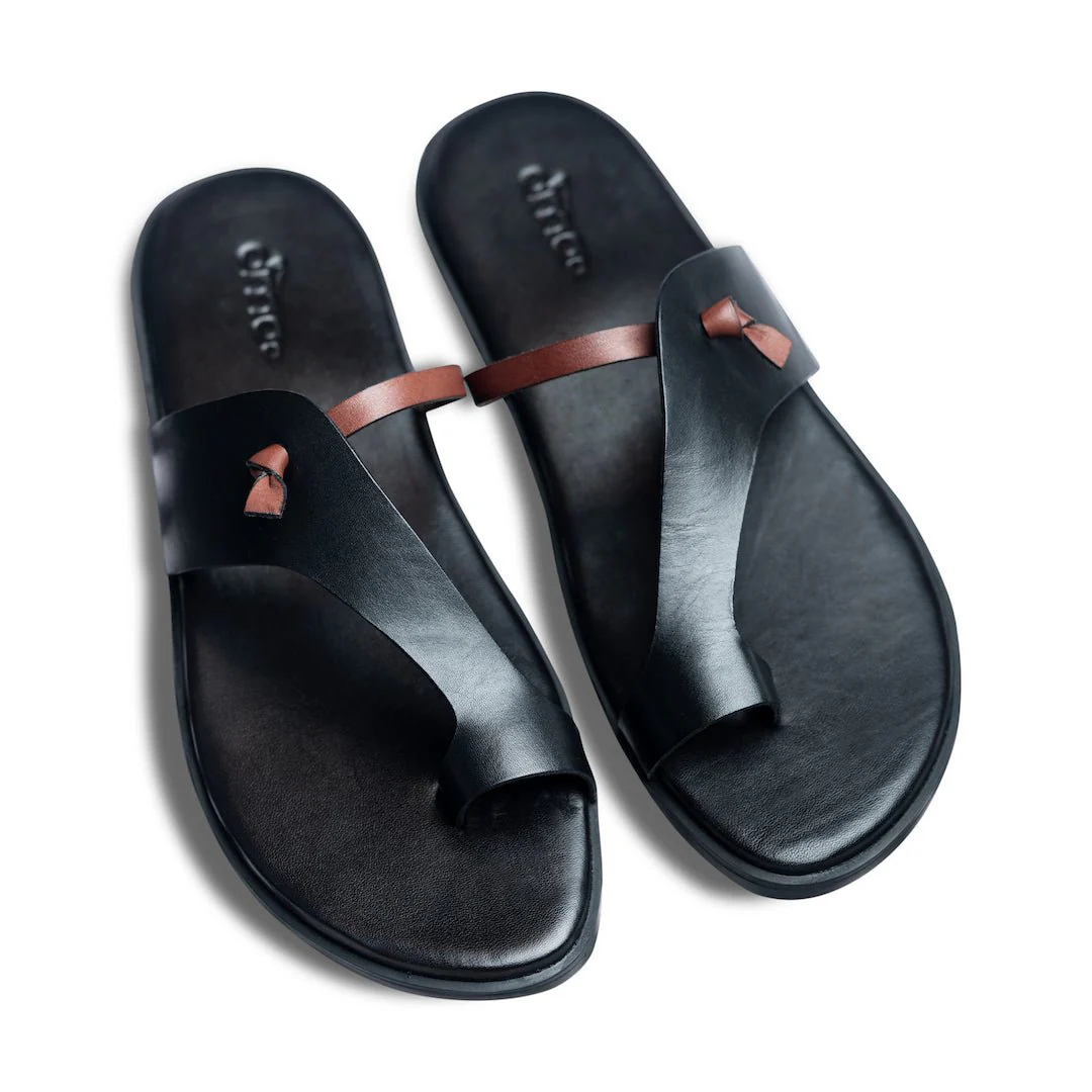 Pelle Mino | Classic brown and black leather chappals - Image 6