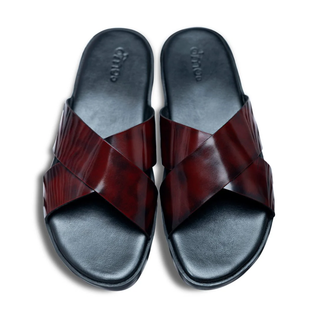 Pelle Nero Borgogno | Black and cherry leather gatsby chappal - Image 5