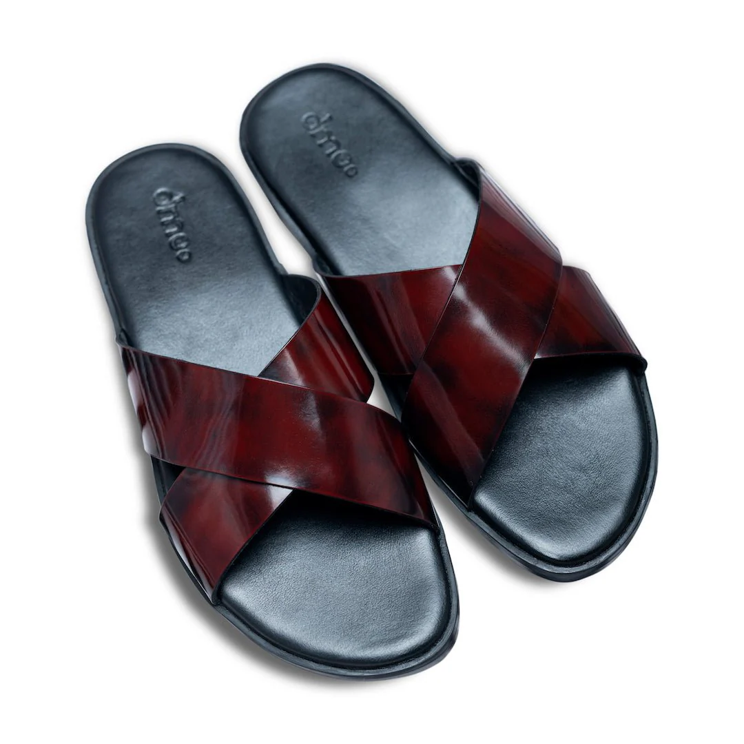 Pelle Nero Borgogno | Black and cherry leather gatsby chappal - Image 6