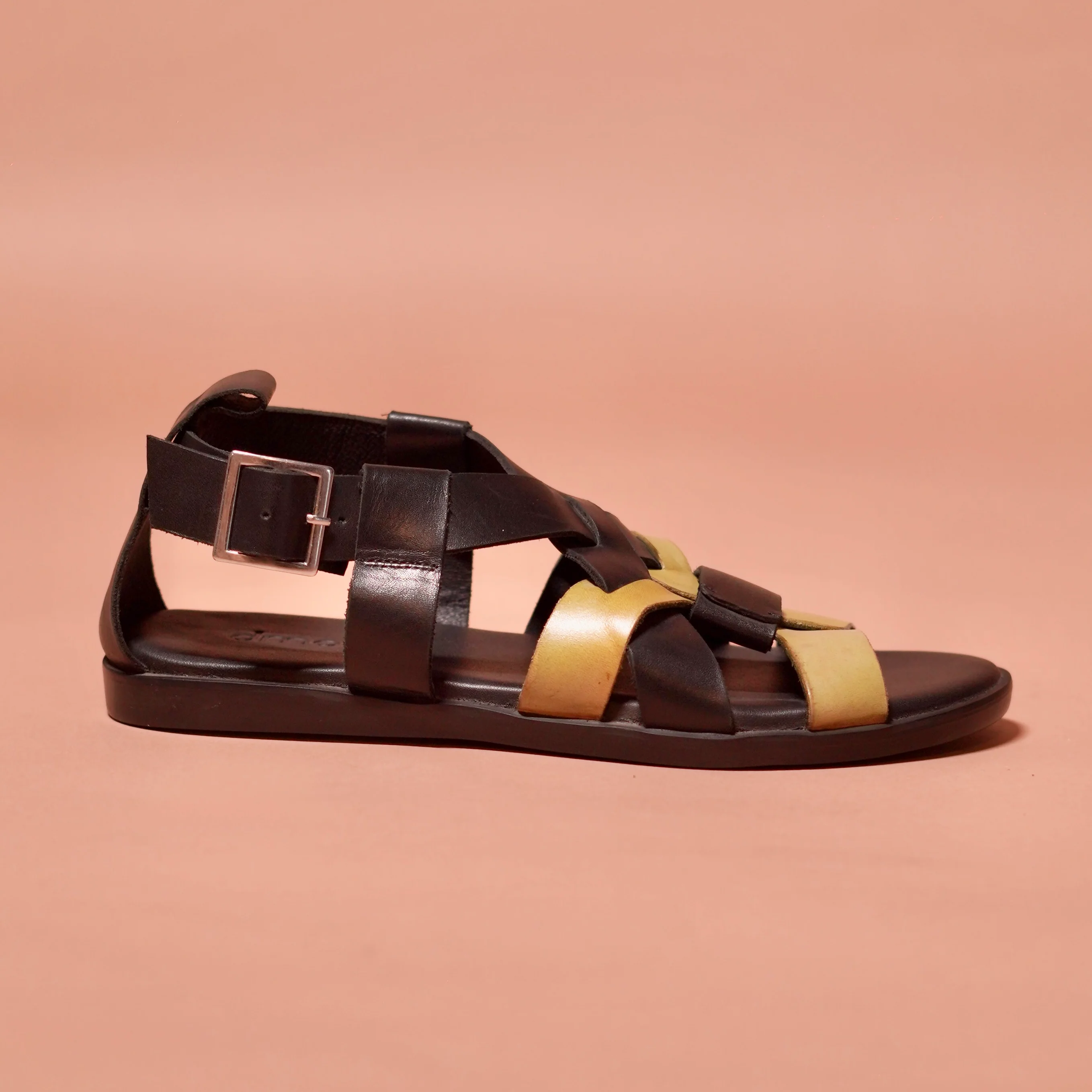 Pelle Nero Verdo | Black and green gladiator inspired leather sandal - Image 3