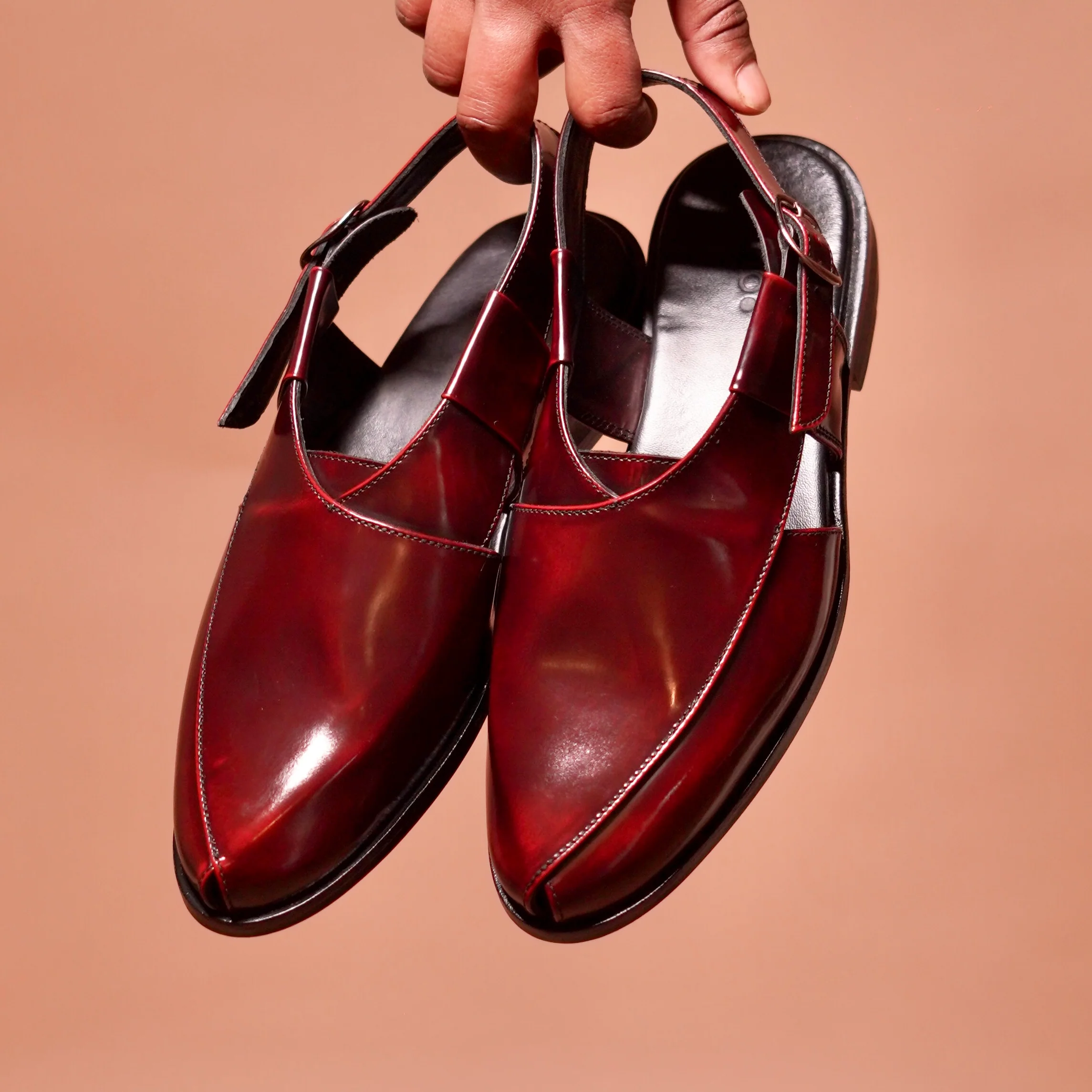 Pesha Borgogno | Classic cherry high shine peshawari sandals - Image 4