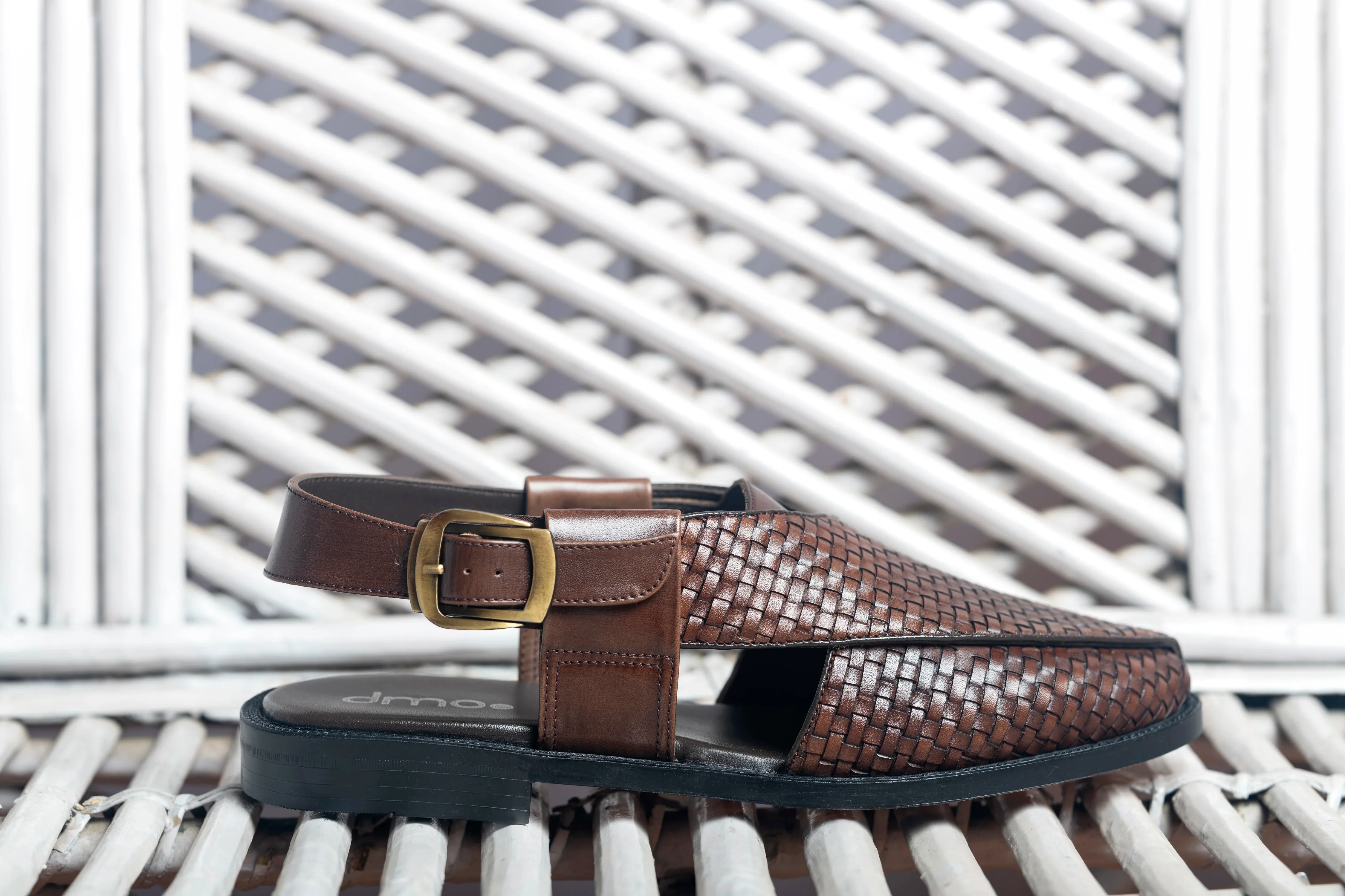 Pesha Marrone | Brown Weave leather Peshawaris - Image 3