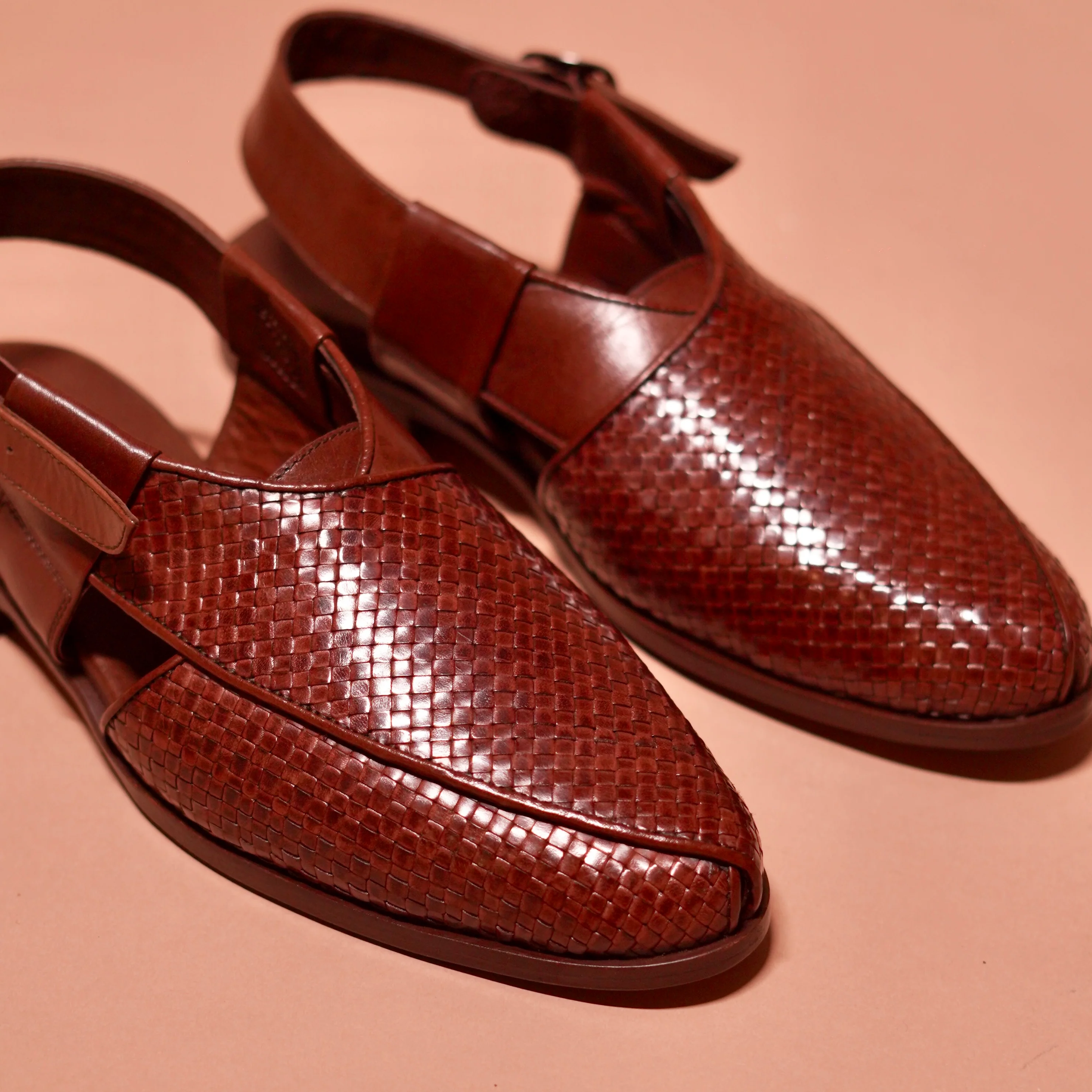 Pesha Marrone | Brown Weave leather Peshawaris - Image 4