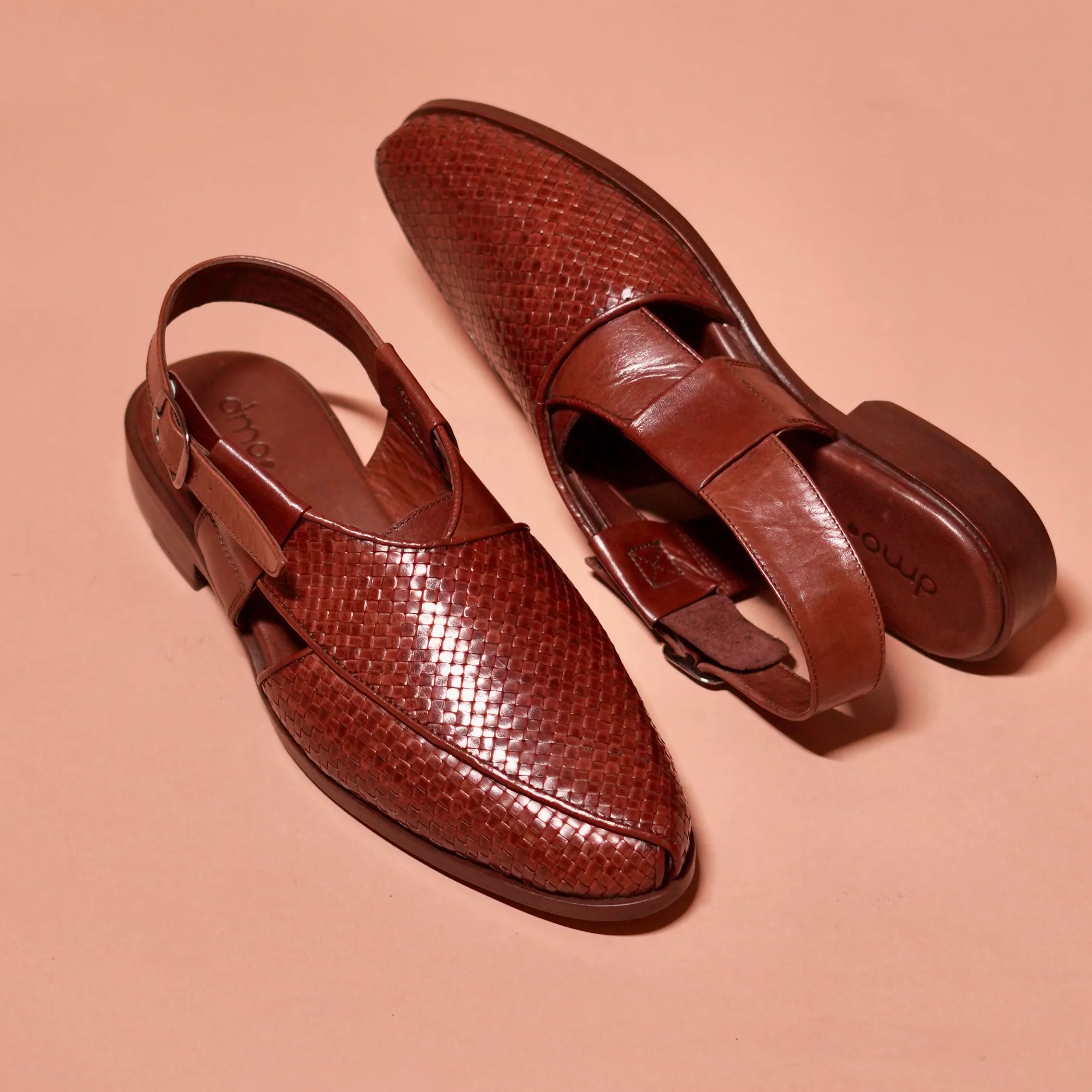 Pesha Marrone | Brown Weave leather Peshawaris - Image 5