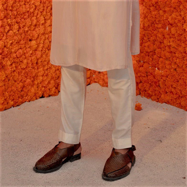 Pesha Marrone | Brown Weave leather Peshawaris - Image 7