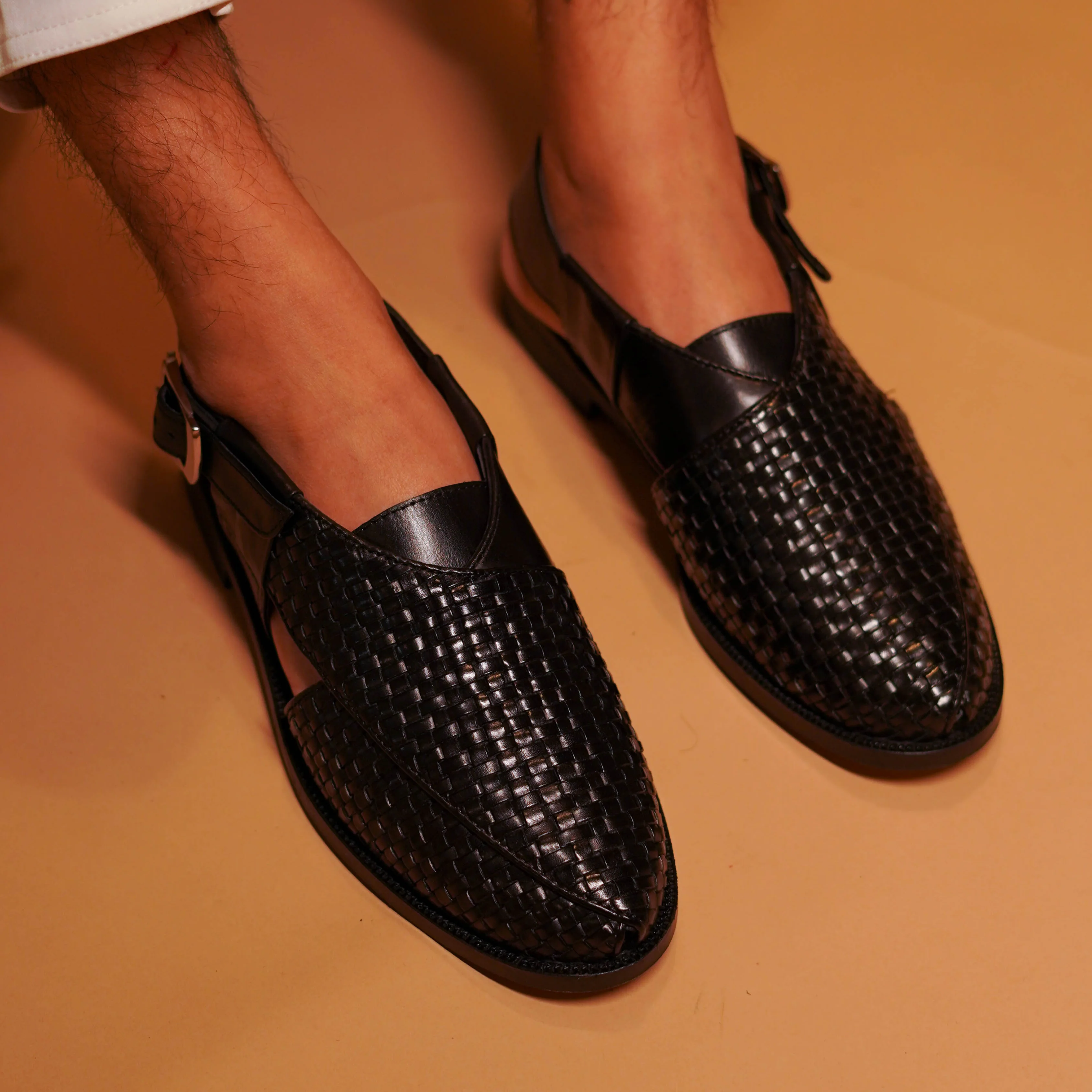 Pesha Nera | Black Weave leather Peshawaris - Image 6