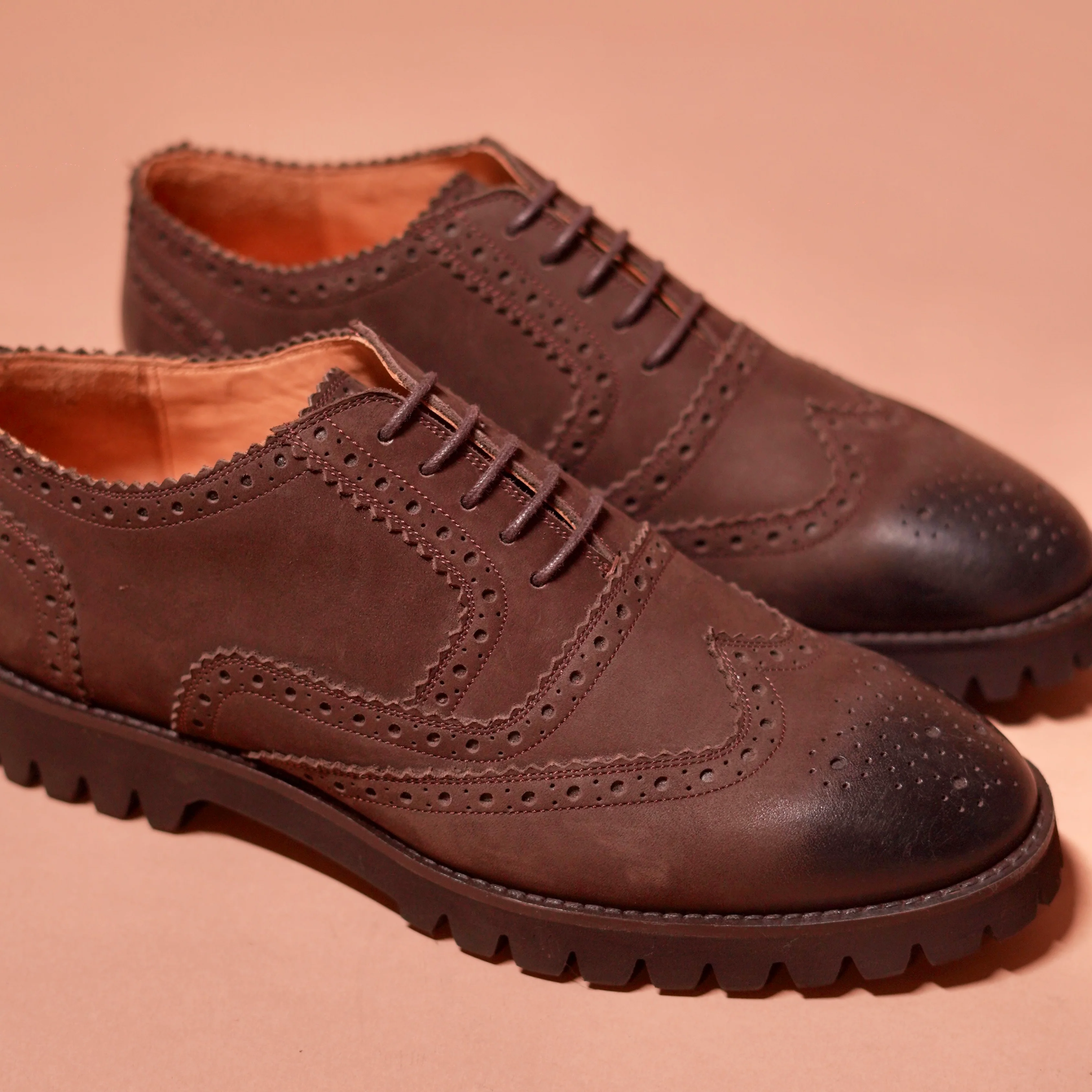 Piso Leggero | Dark brown Nubuck brogue Oxfords - Image 3