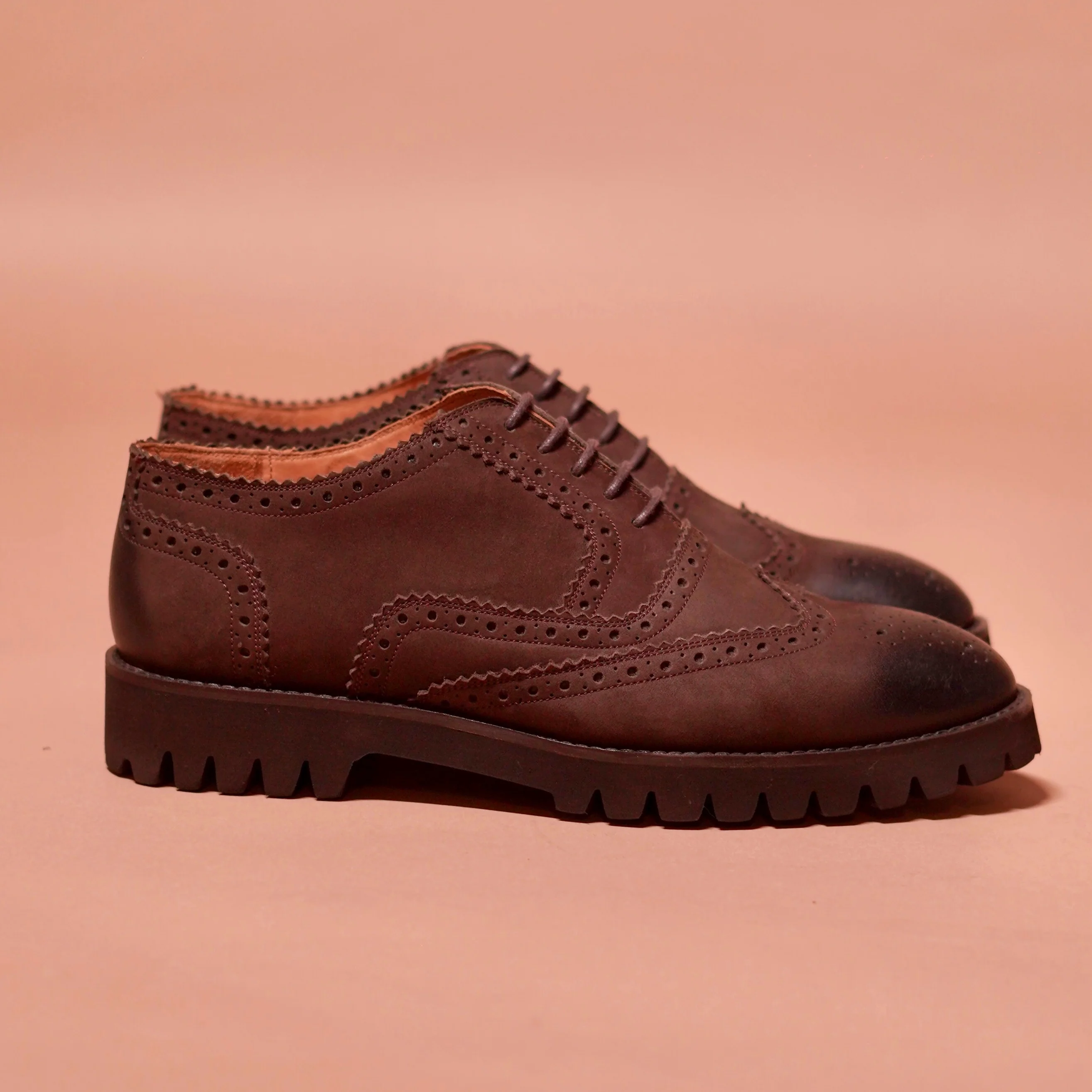 Piso Leggero | Dark brown Nubuck brogue Oxfords - Image 4