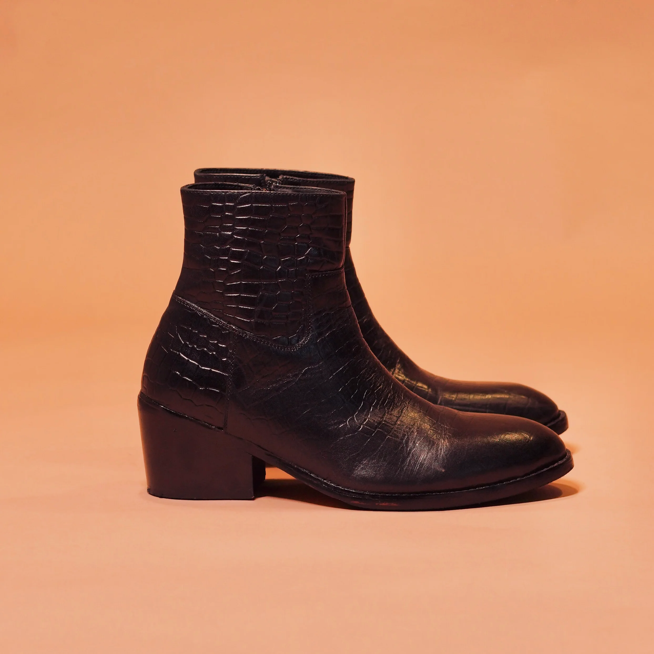 Sprazzo Cubano Croco | Black croc-print leather boots - Image 3
