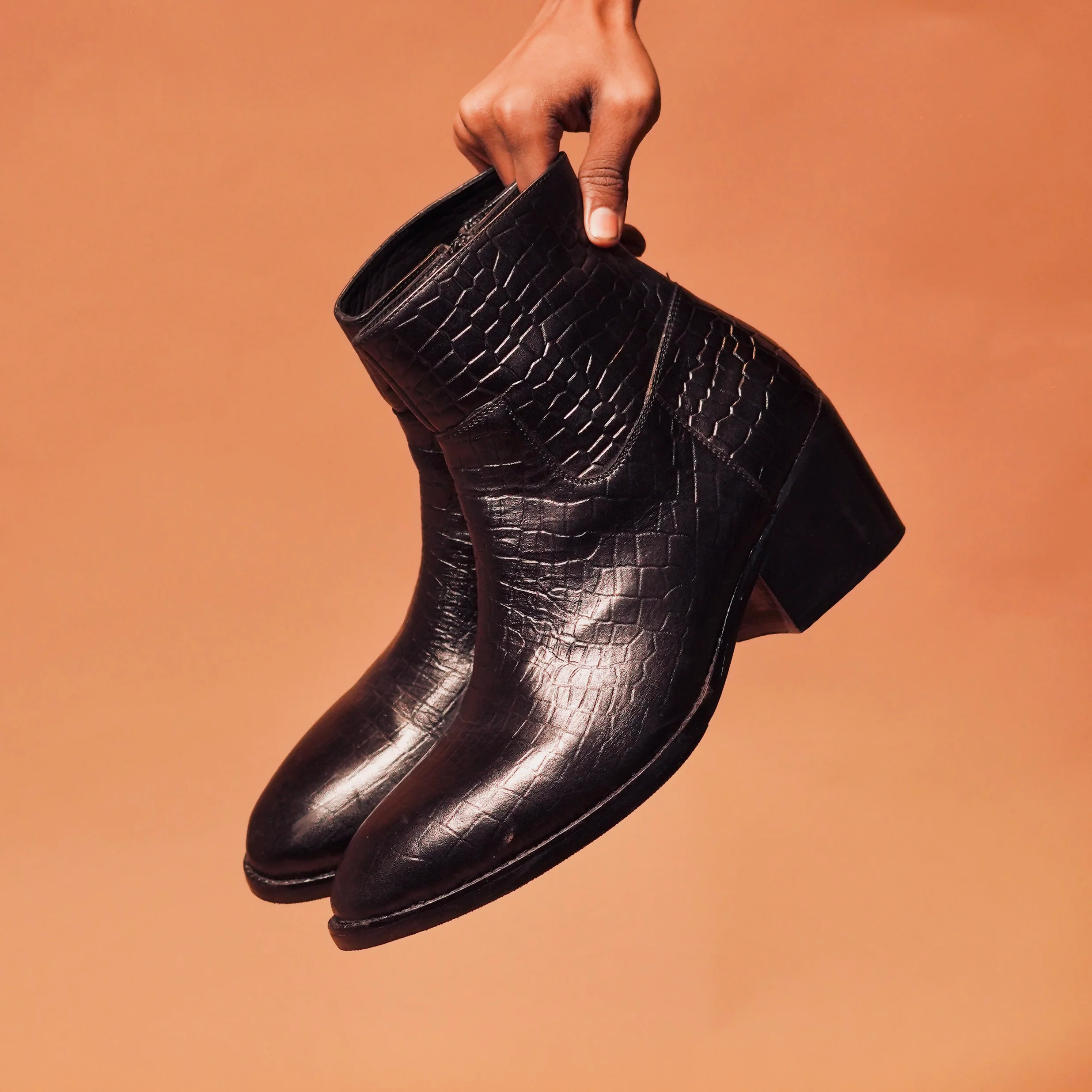 Sprazzo Cubano Croco | Black croc-print leather boots - Image 4