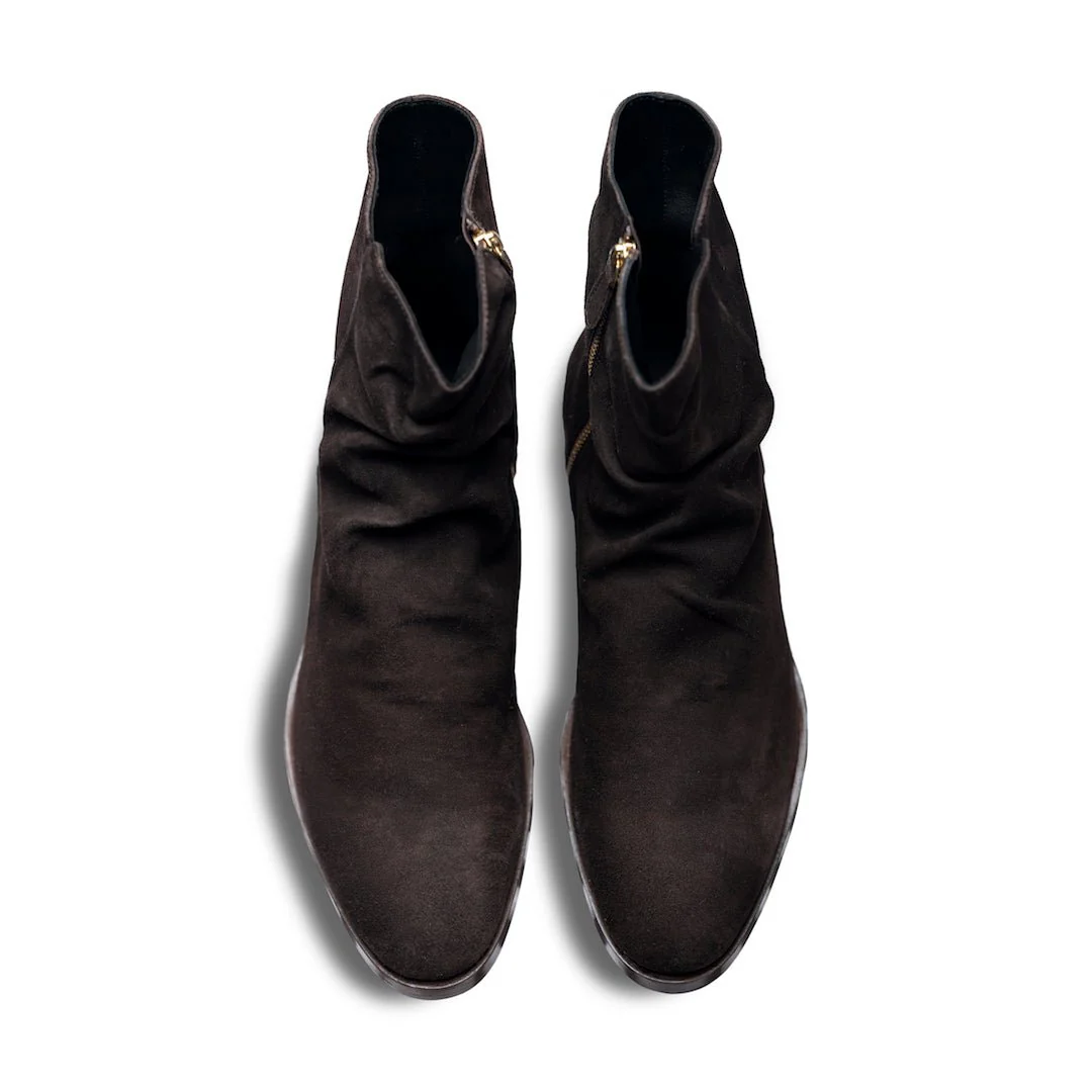 Sprazzo Verdo | Dark brown-suede wrinkled chelsea boots - Image 5