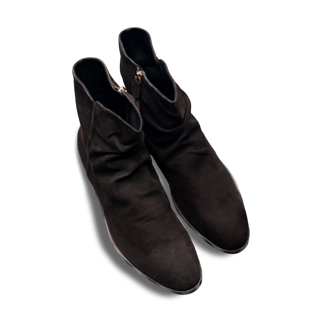 Sprazzo Verdo | Dark brown-suede wrinkled chelsea boots - Image 7