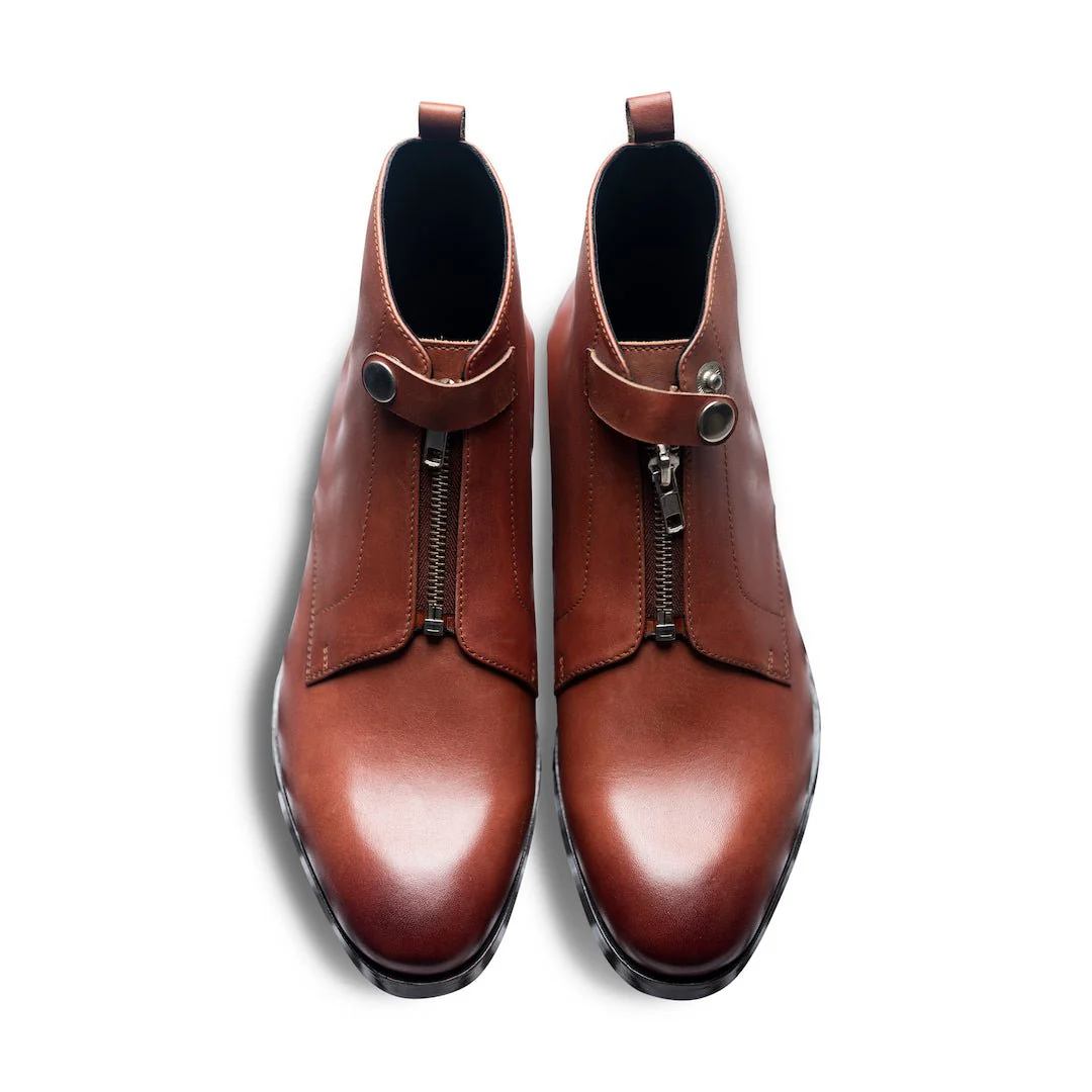 Sprazzo Zippo Bruno | Tan full-grain leather zip Chelsea boots - Image 5