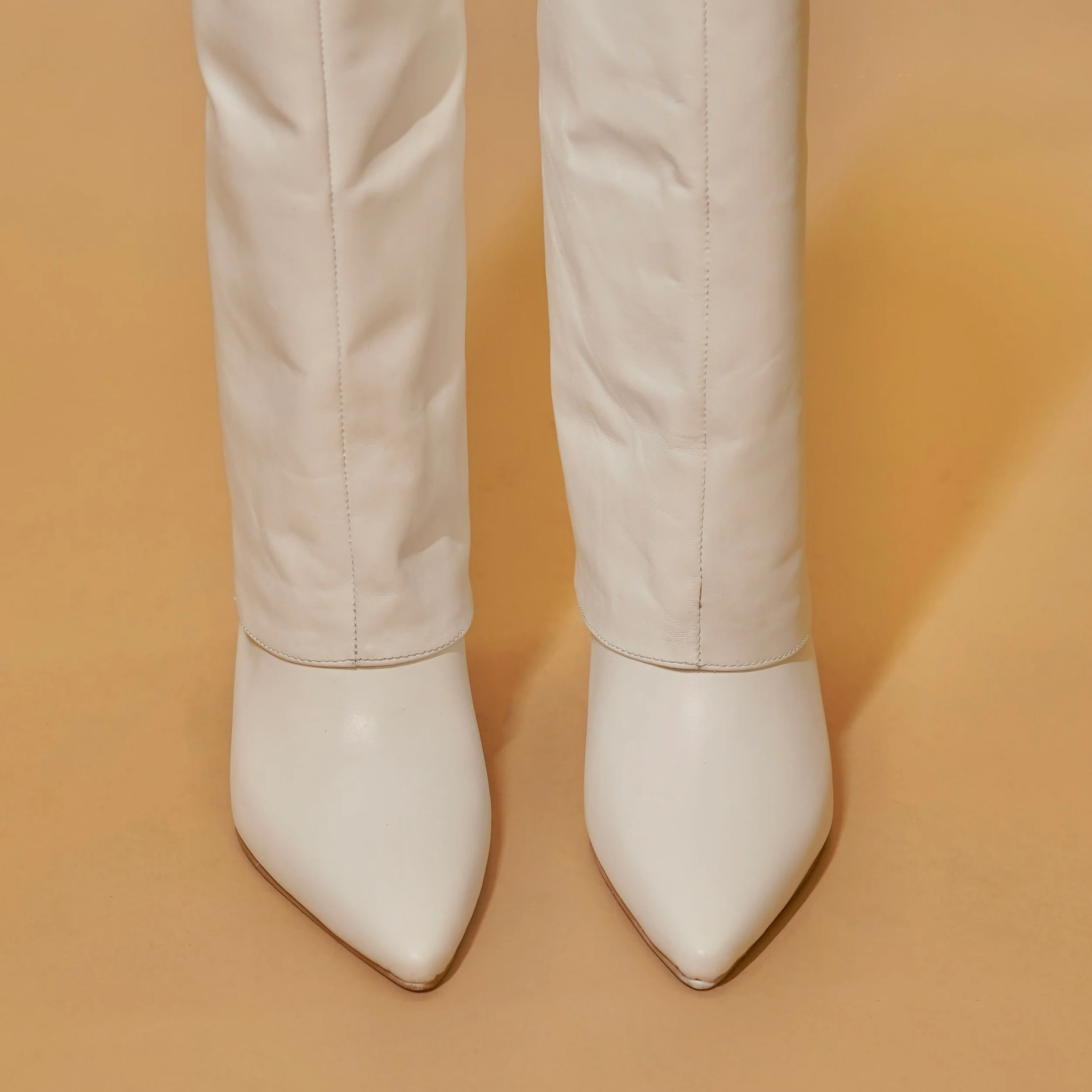 Stivali Opale Punta – Women’s White Leather Calf-Length Boots - Image 3