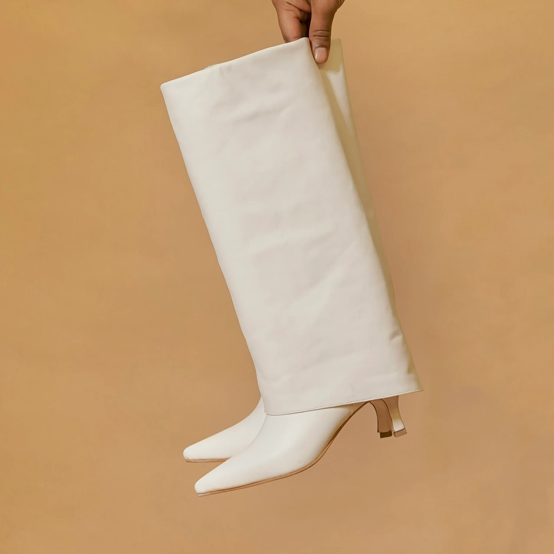 Stivali Opale Punta – Women’s White Leather Calf-Length Boots - Image 5